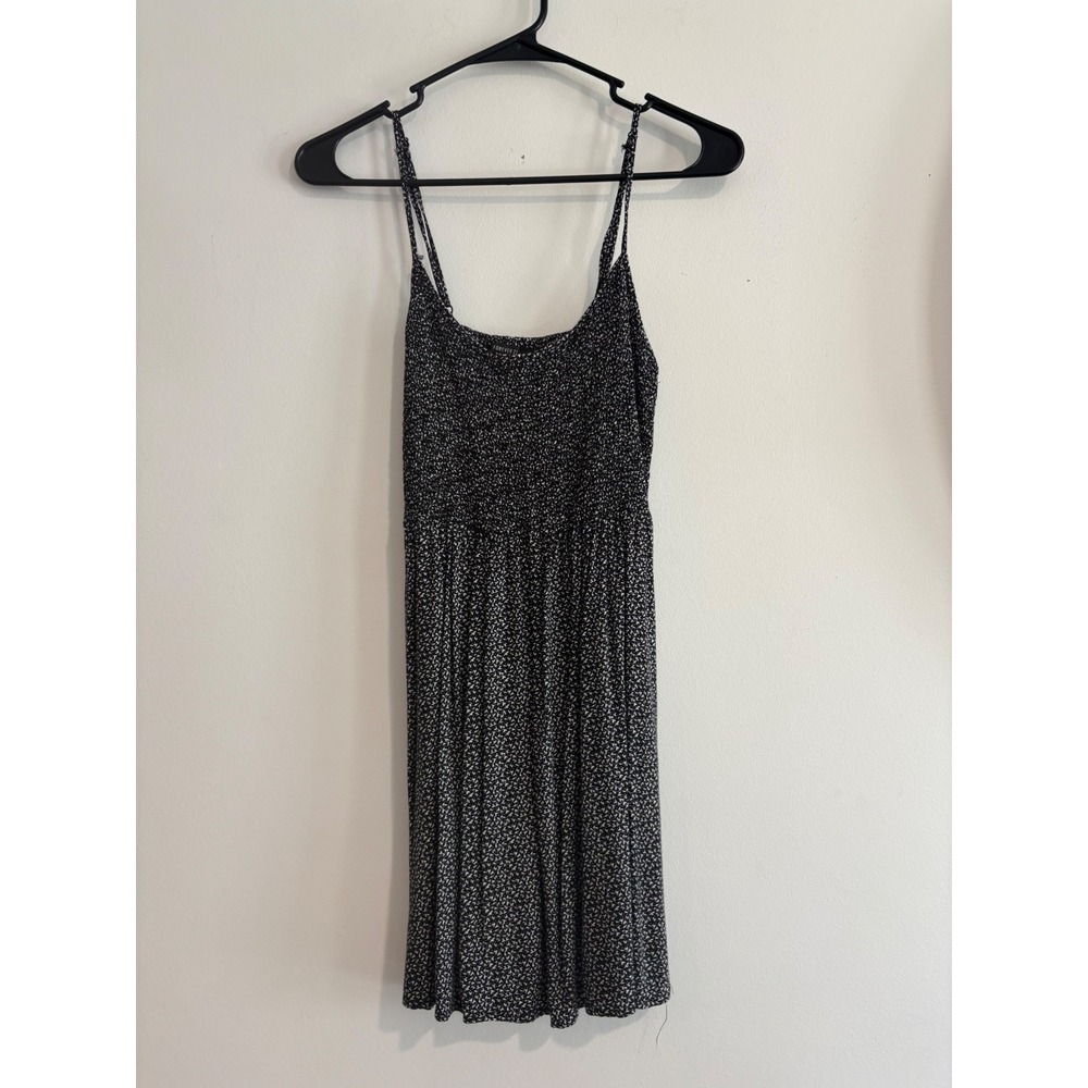 Forever 21 Smocked Micro Print Mini Dress Womens small Black White Strappy